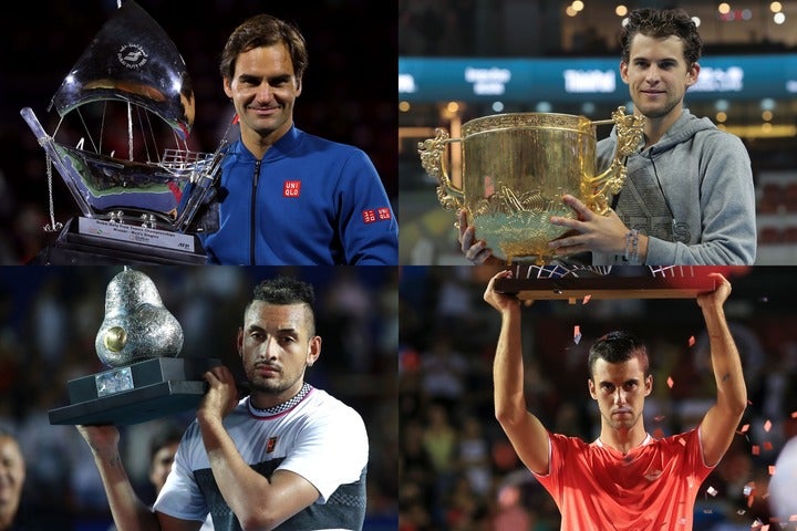 今季ATP500で３勝を挙げたフェデラー（左上）とティーム（右上）。キリオス（左下）は２勝。ジェレはリオでツアー初優勝を飾った。（右下）。（C）Getty Images