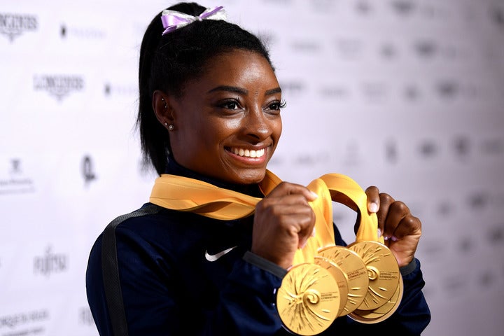 2016年リオ五輪では女子団体、個人総合、跳馬、床の４種目で金メダルを獲得したバイルズ。（C）Getty Images