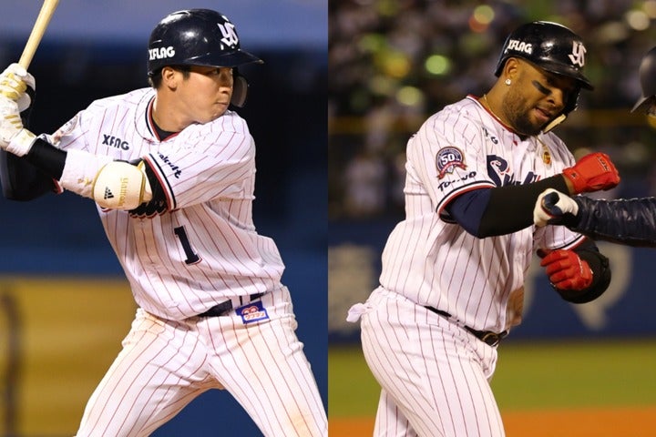 山田（左）は３度のトリプルスリー、バレンティン（右）は13年にシーズン60本塁打とそれぞれ大記録を打ち立てた。写真：徳原隆元、金子拓弥（THE DIGEST編集部）