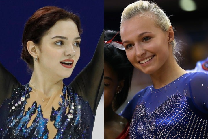 メドベージェワ（左）とスピリドーノワ（右）。ロシアの五輪メダリスト2人が豪華共演でファンを喜ばせた。（C）Getty Images