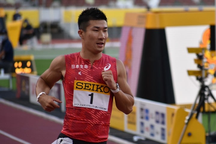 激戦の男子100メートルを制した桐生祥秀。
