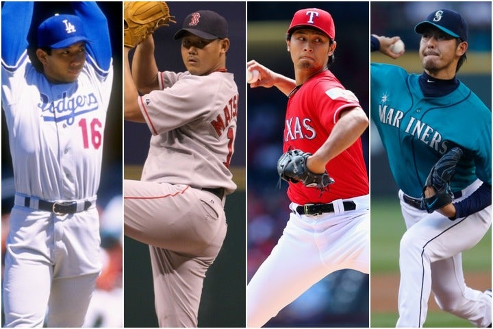 左から野茂、松坂、ダルビッシュ、岩隈。これまでの最高は13年に投票２位に入ったダルビッシュだ。(C)Getty Images