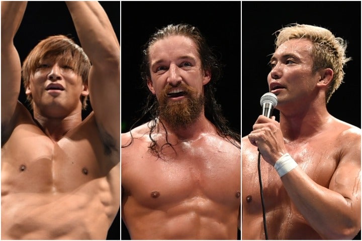 Aブロックは飯伏、ジェイ、オカダ(左から）の結果次第で決勝進出者が決まることに。（C)新日本プロレス