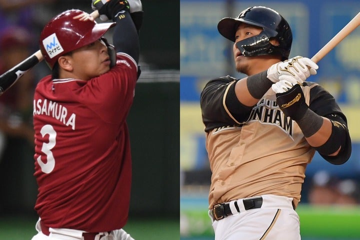 浅村（左）と中田（右）が現在、本塁打・打点のトップを熾烈に争っている。写真：徳原隆元、産経新聞社