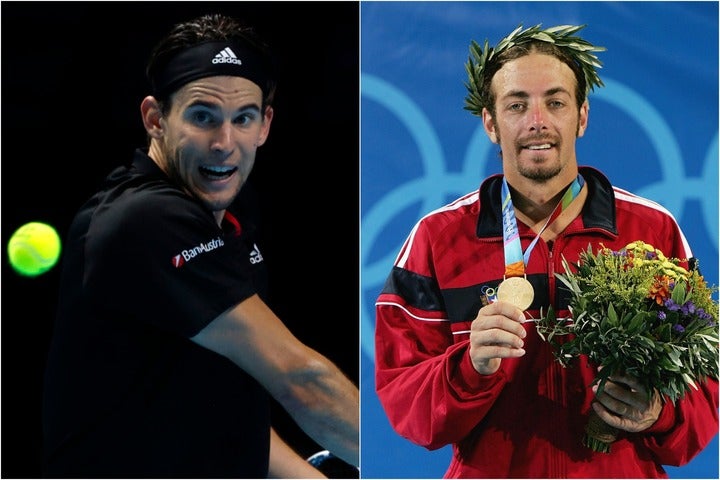 ティーム（左）のコーチはアテネ五輪で単複金メダルを獲得したマスー（右）。ティームも同じ栄誉を目指すことを決意した。（C）Getty Images