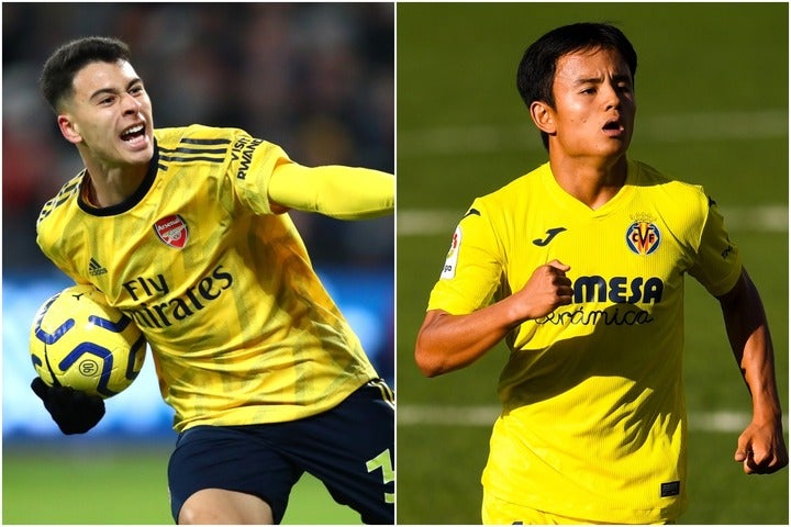 スピードが持ち味のマルチネッリ（左）と、試合を重ねるごとに凄みを増すドリブラー久保建英（右）。(C)Getty Images
