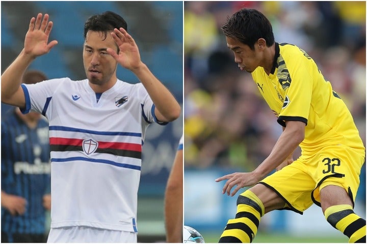 吉田（左）はイタリアのクラブに推薦したい選手として、フリーランスの香川（右）を挙げた。（C）Getty Images