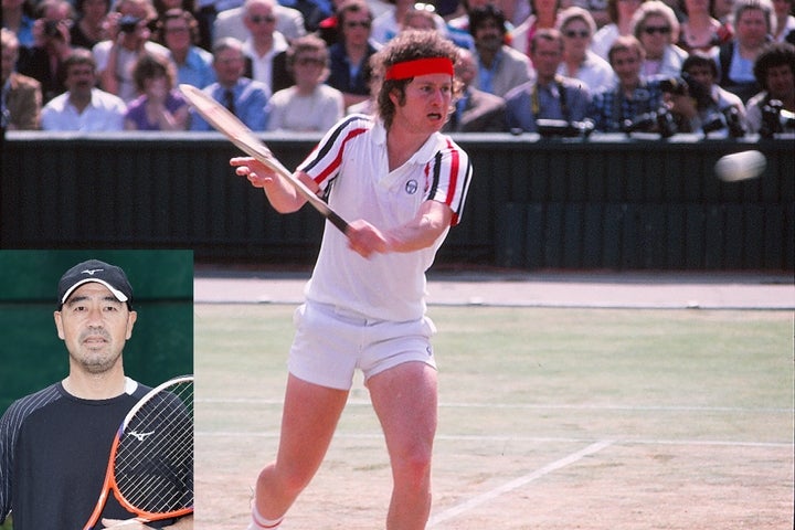 ネット主体の森井大治のテニスは、80年ウインブルドンでのマッケンローのプレーから影響を受けた。写真：スマッシュ写真部