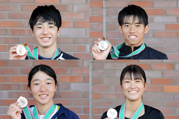 18歳以下シングルスの入賞者。上段左から杉本耕基、楠戸遥葵、下段左から大野里紗、星野桃花。写真：北沢勇