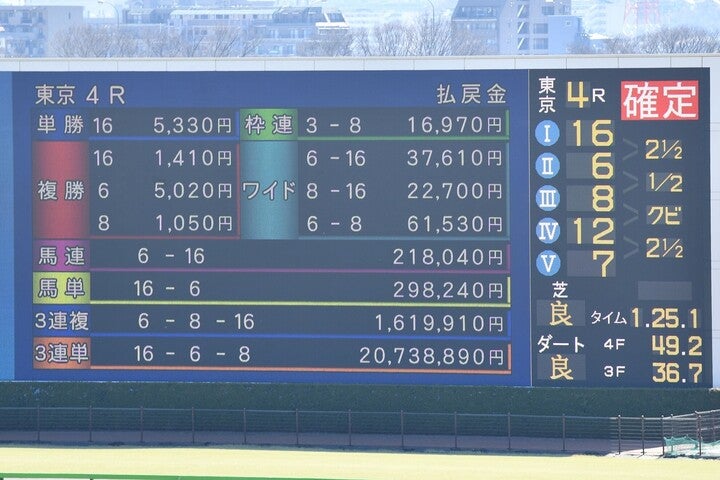 ２月20日の東京競馬で2000万円（20万倍）オーバーの超高額配当が飛び出した。写真：産経新聞社
