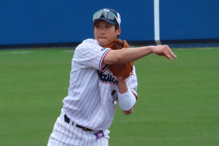 山田はキャンプ最終部の練習試合で、阪神の先発チェンから本塁打を放った。写真：井上尚子
