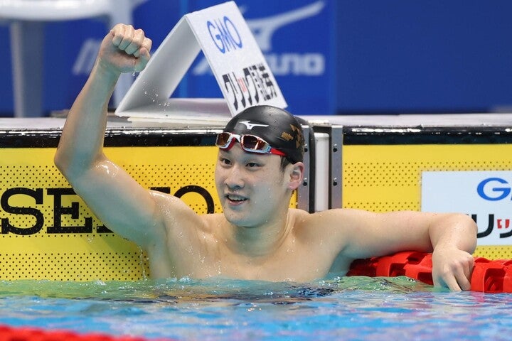 200メートル平泳ぎで東京五輪代表入りを決めた、佐藤。写真：産経新聞社