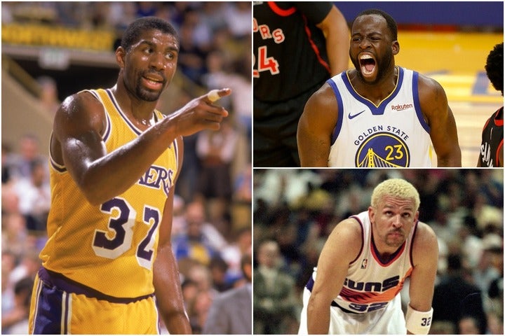 80年代のトップスター、マジック(左)を筆頭に、グリーン(右上)、キッド(右下)といった選手がランキングに名を連ねた。(C)Getty Images