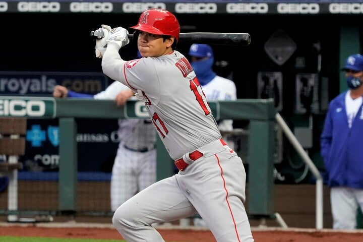 大谷が放った二塁打の打球速度が話題。(C)Getty Images