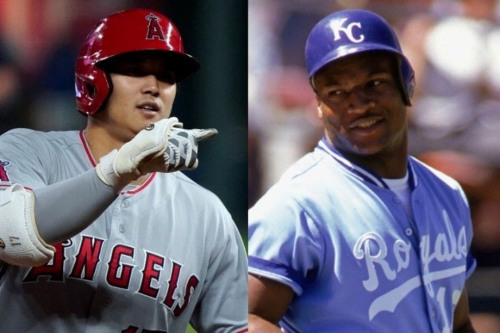 圧倒的な存在感を示す大谷（左）は、MLBでかつて一世を風靡したボー・ジャクソン（右）とも比較されている。(C) Getty Images