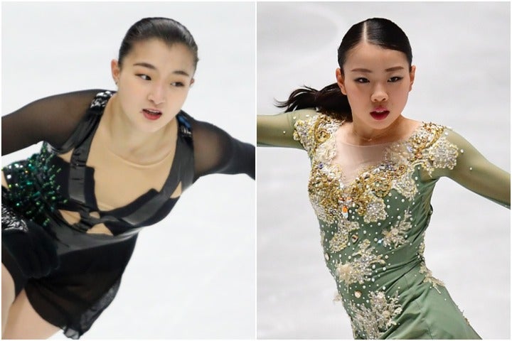 女子シングルのFSを演技した坂本（左）と紀平（右）。(C)Getty Images