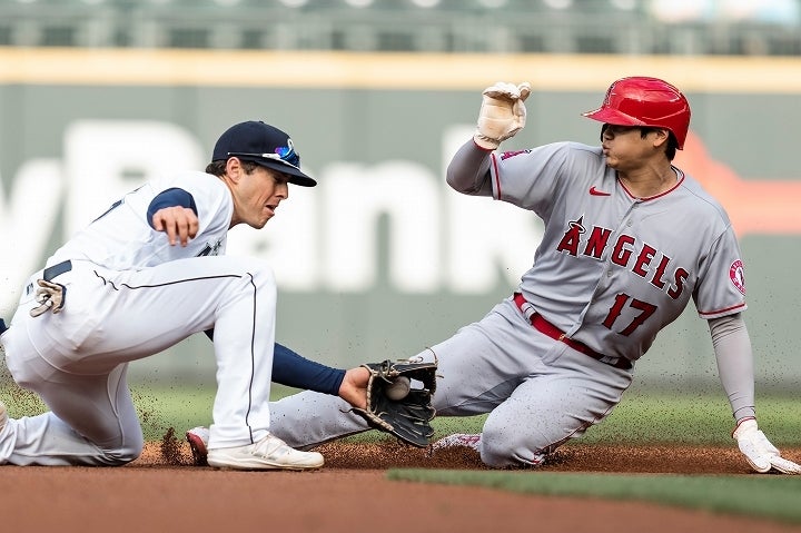 果敢な盗塁も決めた大谷は、積極果敢な姿勢でチームに勢いをもたらした。(C)Getty Images