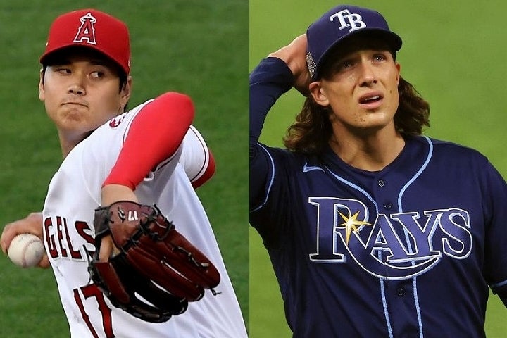 球界屈指の剛腕グラスノー（右）も、MLBで異彩を放つ大谷（左）のポテンシャルに驚きを隠さない。(C)Getty Images