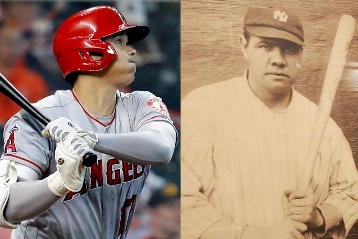 出色のパフォーマンスが続いている大谷（左）は、野球史に名を残す偉人ルース（右）ですらも、超える存在になっていくかもしれない。(C)Getty Images