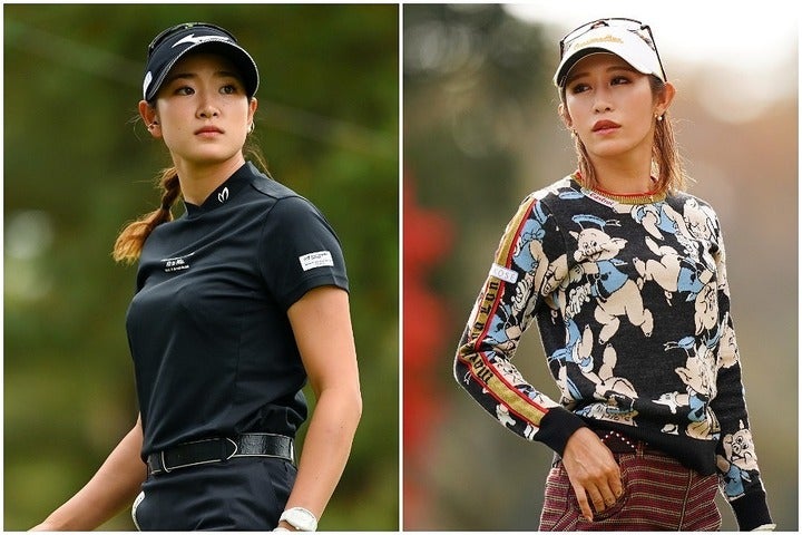 原英莉花（左）と金田久美子（右）。女子ゴルフ界が誇る２大ビジュアルクイーンの“初共演”が実現した。(C)Getty Images
