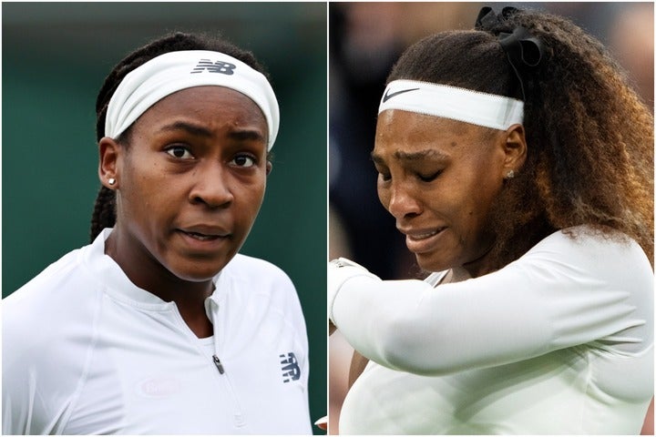 テニスを始めたきっかけでもあるセレナ（右）のアクシデントに、心を痛めるガウフ（左）。（C）Getty Images