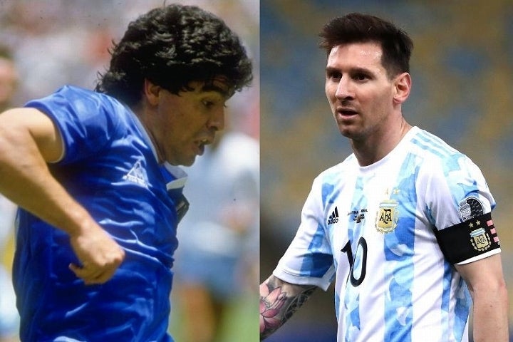 アルゼンチンが生んだふたりの天才、マラドーナ（左）とメッシ（右）。ケンペス氏がユニークな比較論を展開した。(C)Getty Images