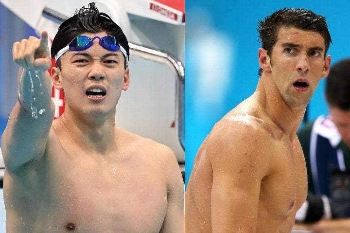水泳界のレジェンドであるフェルプス（右）が去り、新たな王となったのが汪（左）だ。(C)Getty Images