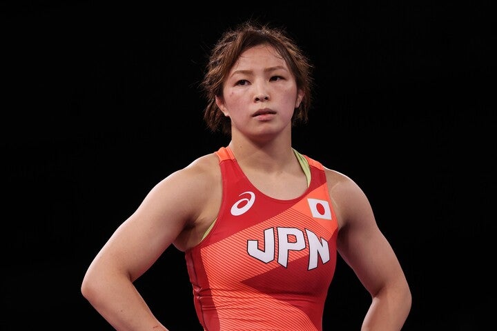 準決勝に勝利したレスリング62キロ級の川井友香子。銀メダル以上を確定させ、明日の決勝に駒を進めた。(C)Getty Images