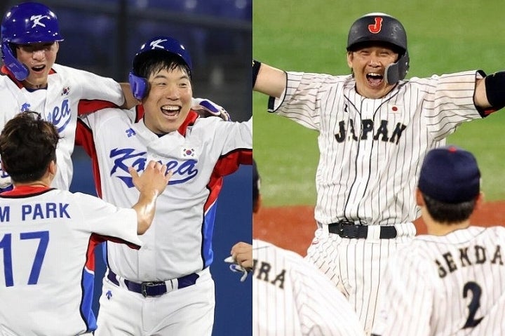 ともに劇的な勝利をあげて勝ち上がってきた韓国（左）と日本（右）。調子を上げてきたなかでの激突となった。(C)Getty Images