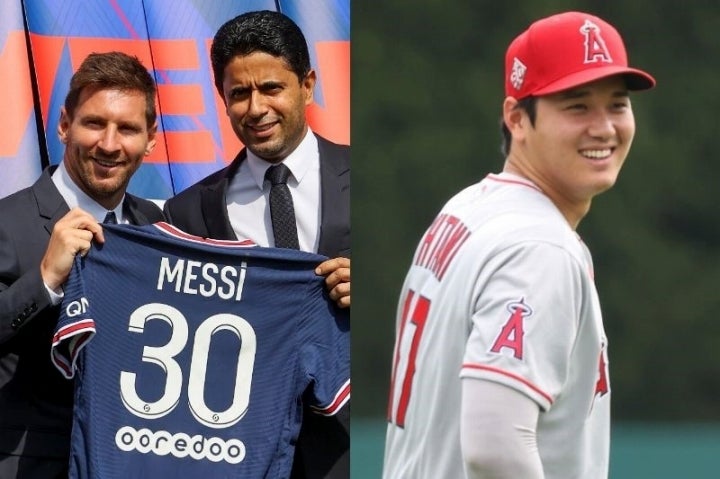 スポーツ界屈指のスーパースターであるメッシ（左）。そんなメガクラックと大谷（右）は市場価値で肩を並べようとしている。(C)Getty Images
