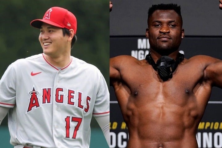 大谷（左）とガヌー（右）。スポーツ界屈指の肉体を誇る両雄の２ショットが話題となっている。(C)Getty Images