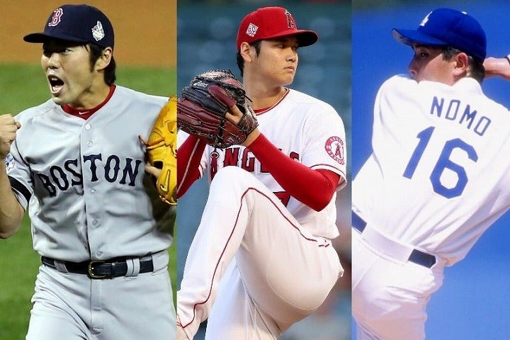 上原（左）と野茂（右）。いずれもMLBに功績を残した両雄の記録に、大谷が迫ろうとしている。(C)Getty Images