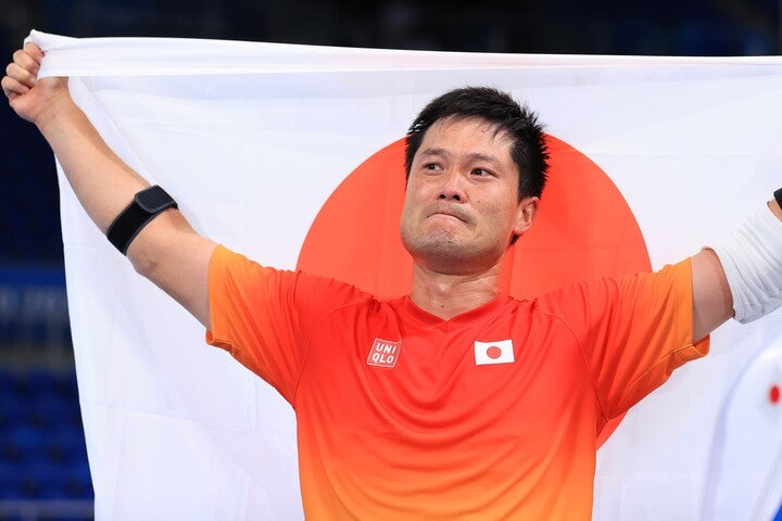 東京パラリンピックで３つ目の金メダルを獲得し、感無量の国枝慎吾。（C）Getty Images
