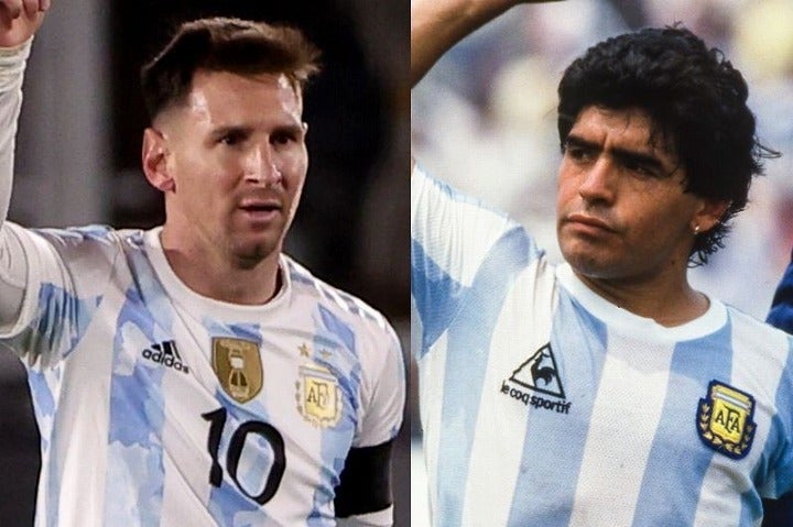 稀代の天才であるメッシ（左）とマラドーナ（右）。この両雄を南米屈指のユニークGKが比較した。(C)Getty Images