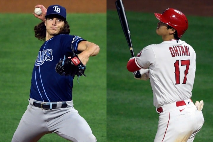 ２メートル超のグラスノー（左）が驚愕したのは、大谷のパワーでもなく肉体!? (C)Getty Images