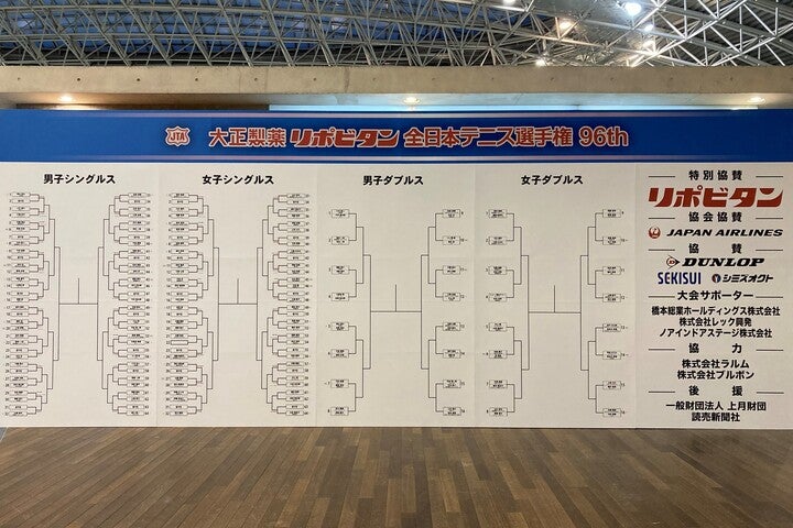 「大正製薬リポビタン 全日本テニス選手権96th」は、無観客でブルボンビーンズドーム（兵庫）で開催。写真提供：日本テニス協会