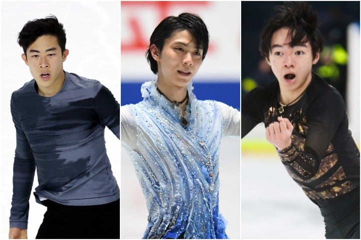 北京五輪の金メダルは誰の手に？左からチェン、羽生、鍵山。写真：徳原隆元、Getty Images