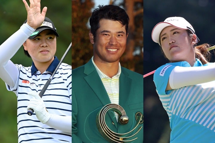 傑出した活躍を見せた笹生（左）、松山（中央）、稲見（右）。今年も日本ゴルフ界は数多くの話題に彩られた。(C)Getty Images