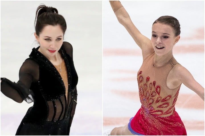 FSで好演技のトゥクタミシェワ(左)より、４回転ジャンプで転倒のシェルバコワ（右）の得点の方が上回った。(C)Getty Images