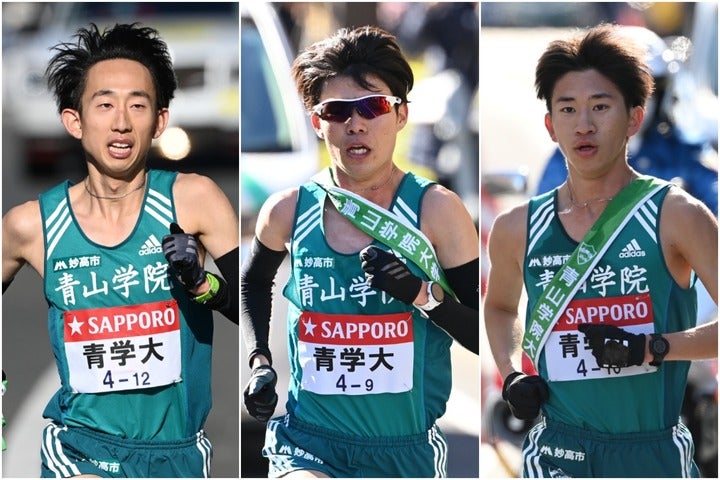 今大会区間賞を獲得した（左から）岸本、中村、中倉。３選手とも来季もチームに残る。写真：JMPA