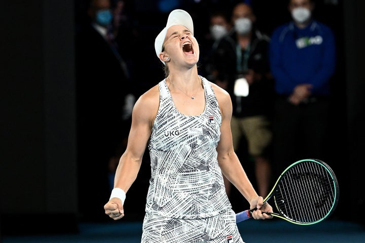 44年ぶりのオーストラリア人選手による全豪オープン優勝を果たし、珍しく感情を爆発させたバーティー。（C）Getty Images