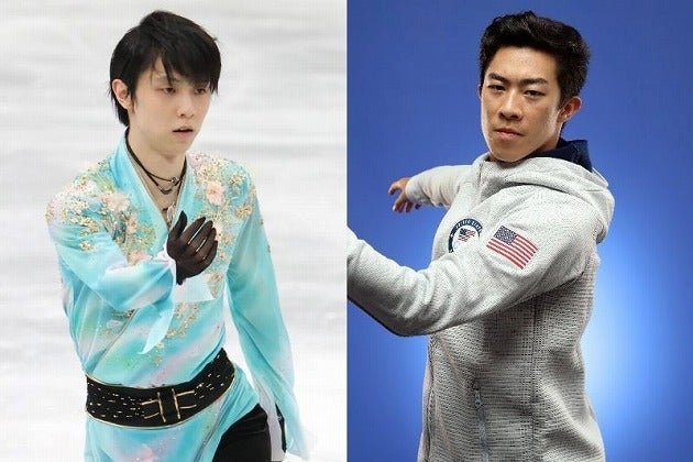 今大会の金メダル筆頭候補に挙げられている羽生（左）。そんな日本のエースについてチェン（右）が口を開いた。(C)Getty Images