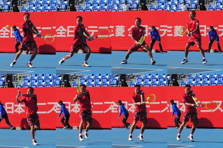 江原選手が意識しているのは、ボールの高さに合わせてコンパクトにラケットをセットし、しっかり前に押すこと。それにより早いタイミングで深く打てるという。写真：THE DIGEST写真部