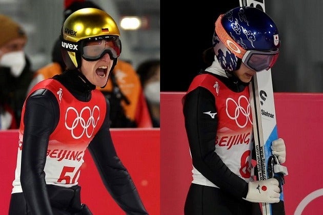 高梨（右）らが涙したスキージャンプの混合団体戦。その騒動にドイツのエースであるガイガー（左）が持論を展開した。(C)Getty Images