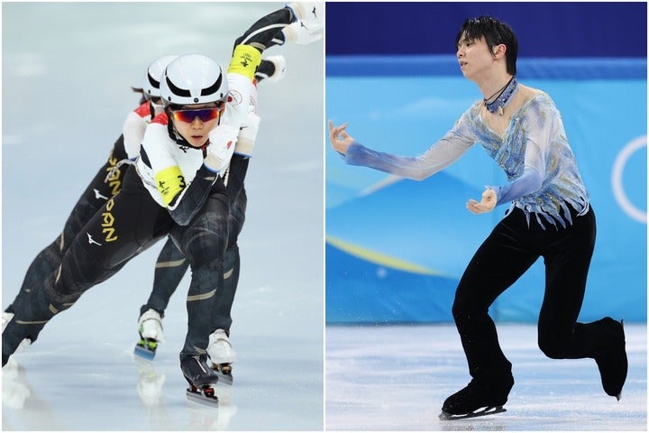思わぬアクシデントで羽生（右）は４位、パシュートは銀メダルに終わった。(C)Getty Images