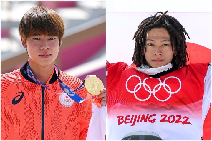 堀米（左）が平野（右）の金メダルをハートマーク付きで祝福した。(C)Getty Images
