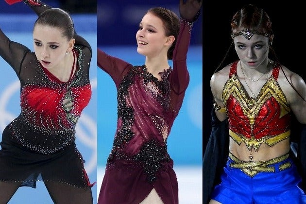 ワリエワ（左）、シェルバコワ（中央）、トゥルソワ（右）。いずれも現ロシア・フィギュア界を牽引する３人だが、それにOBも太鼓判を押している。(C)Getty Images