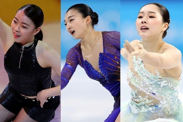 北京五輪で銅メダルを手にした坂本（中央）をはじめ、紀平（左）や樋口（右）ら実力者がいる日本勢。世界選手権でもタイトル奪取の期待が高まっている。(C)Getty Images