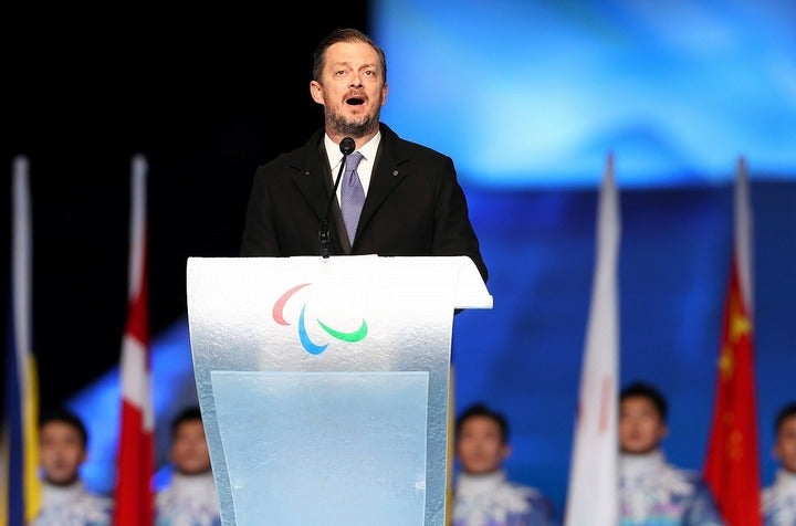 北京パラリンピックの開会式で「ピーーース！」と絶叫し、話題を集めたパーソンズ会長。(C)Getty Images