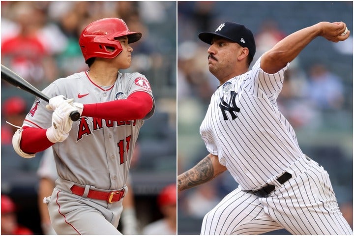 昨年は大谷（左）を焦らす投球で笑いを誘ったコルテス（右）。(C)Getty Images